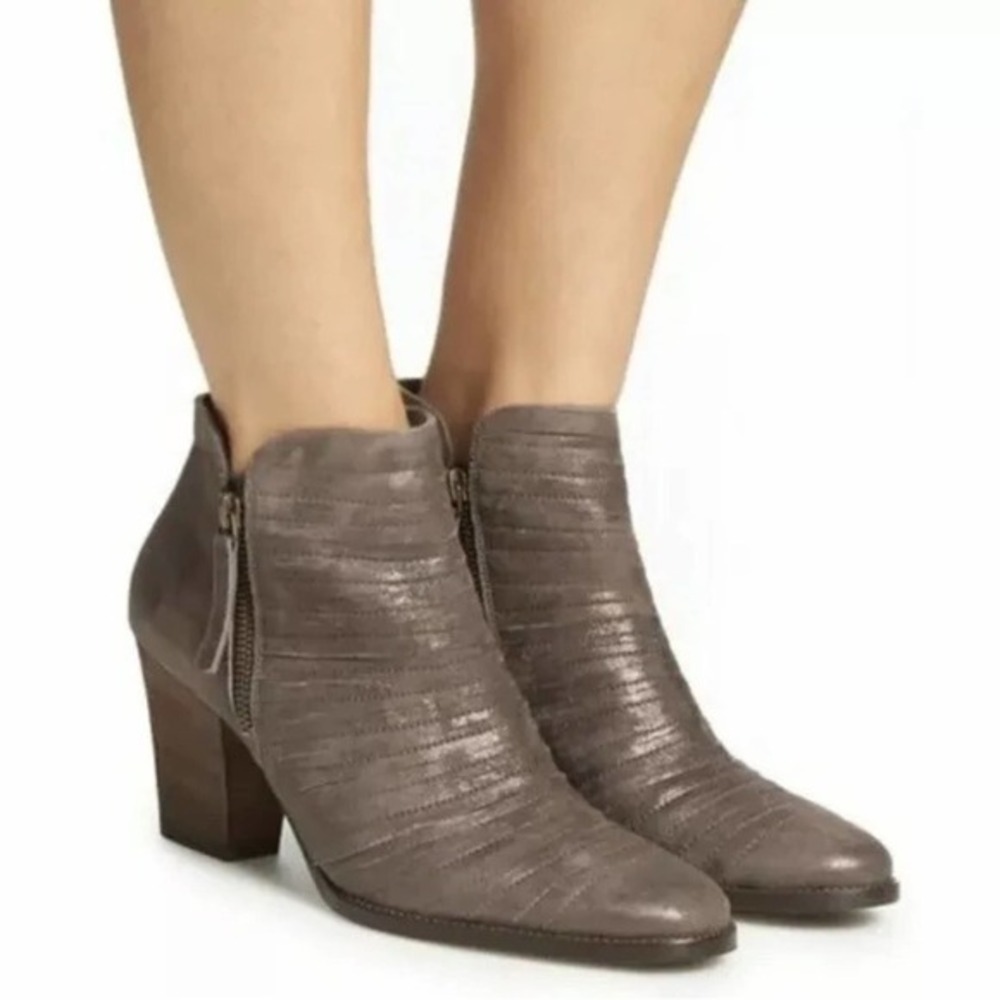 Paul Green Malibu Sliced Zip Bootie Nubuck Earth Metallic Boots Size US 9.5 EU 7